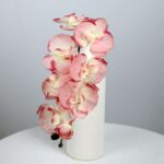 Artificial pink and white silk orchid bouquet with 8 heads, perfect for floral home decor