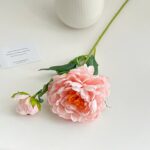Pink silk peony flowers bouquet for home decor, featuring two artificial peony blooms on stems.