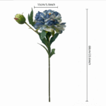 Artificial silk peony bouquet featuring two heads: one open blue bloom and one closed bud on a long stem