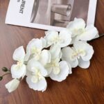 White silk orchid bouquet with 8 heads, ideal for floral arrangements and home decor.