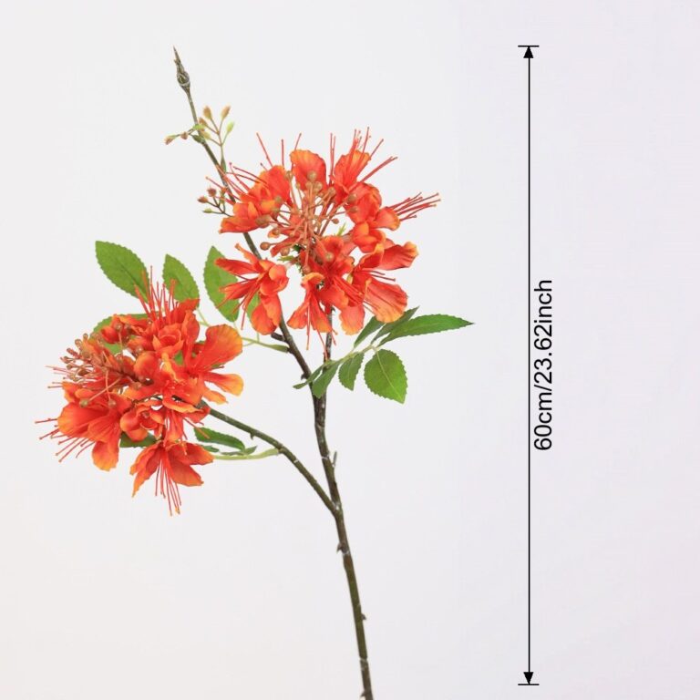 Artificial silk flame tree flower branch, vibrant orange decor for home floral arrangements.