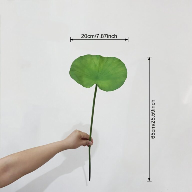 Large artificial lotus leaf decor with stem, perfect for tropical wall art or fake foliage accents.