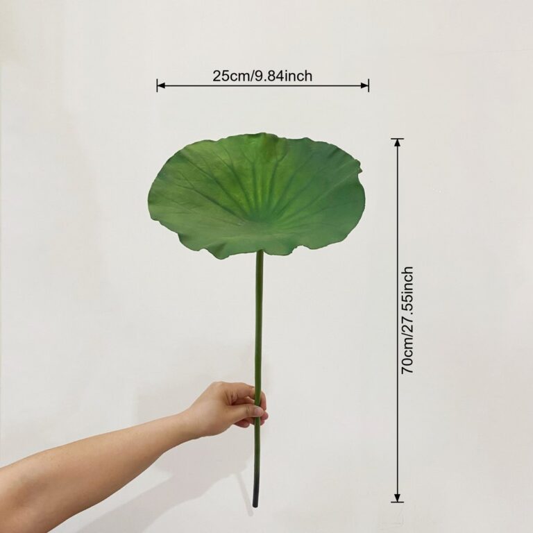 Large artificial lotus leaf plant decor with stem, perfect for tropical home accents.
