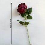 Artificial deep red silk rose with greenery stem decoration