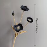 Artificial silk corn poppy bouquet featuring four dark blooms on a natural stem for home decor