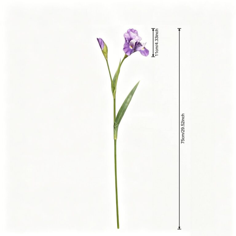 Realistic artificial iris flowers set with two blooms on long stems for elegant home decor.