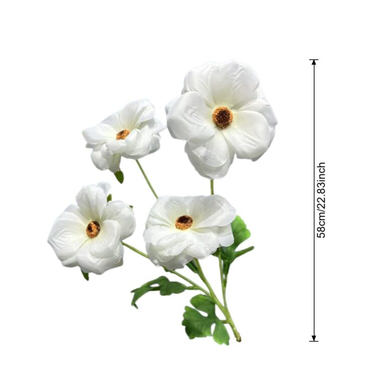 Artificial silk peony floral bouquet featuring four large white blooms on green stems.