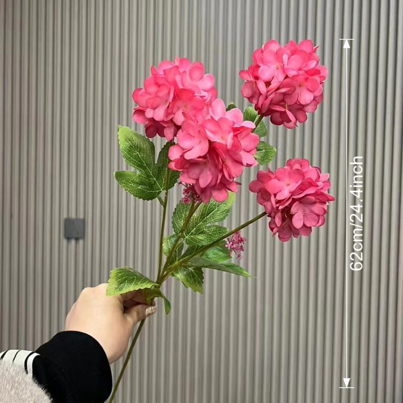 Artificial bouquet of pink silk hydrangeas featuring four large flower heads, perfect for home decor.