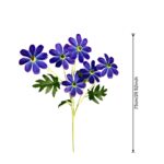 Artificial bouquet of six vibrant blue silk daisies with green foliage