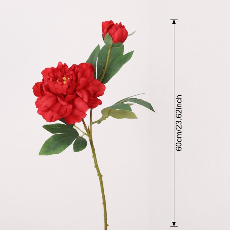 Realistic red artificial peony flowers bouquet on a stem, ideal for home decor or floral arrangements.