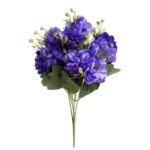 Artificial flower silk bouquet featuring deep purple camellia-style blooms for everlasting decoration.