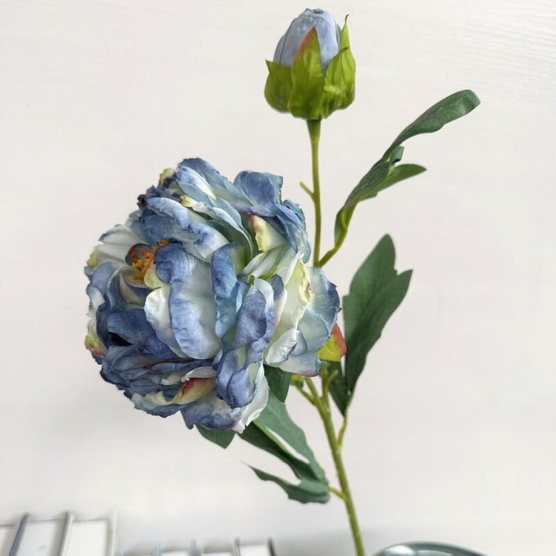 Artificial flower silk peony bouquet featuring realistic blue and white blooms for lasting home decor