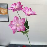 Three vibrant pink silk clematis artificial flowers bouquet for everlasting home decor.