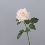 Blush pink artificial flower rose stem made from realistic silk flower material for home decor.