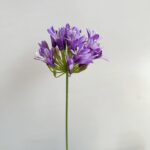 Artificial flower bouquet of purple silk Agapanthus on a long green stem.