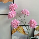 Pink silk artificial hydrangea arrangement featuring five decorative heads for home decor.