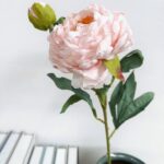 Two pink peony silk flower blooms, a bouquet of artificial flower decor.