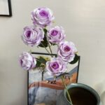 Six realistic artificial silk rose heads in lilac tones, perfect for home and wedding decor.
