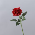 Realistic red artificial rose silk flower for home decor.