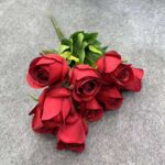 Cluster of vibrant red artificial flower silk roses, ideal for everlasting home decor.