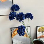 Artificial silk blue hydrangea arrangement featuring five lush flower heads for home decor
