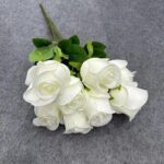 9 heads of white silk roses bouquet - beautiful artificial flower decor.