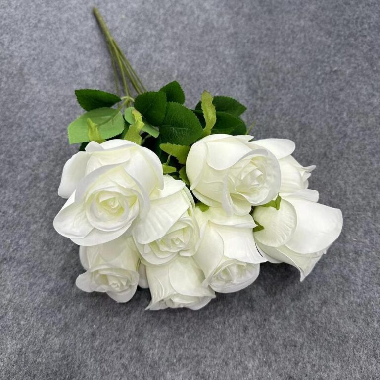 9 heads of white silk roses bouquet - beautiful artificial flower decor.