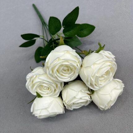 Set of seven white silk roses bouquet, perfect for artificial floral decoration