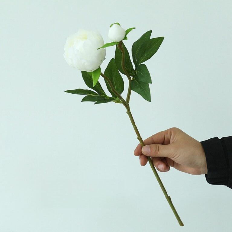 Artificial white silk peonies on a stem, perfect for everlasting floral arrangements.