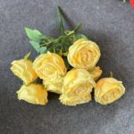 Artificial yellow silk rose heads bouquet - 7 pieces, perfect for decor