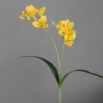 Realistic yellow freesia artificial flower bouquet made of soft silk fabric.