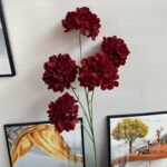 Five heads of faux red burgundy silk hydrangeas bouquet