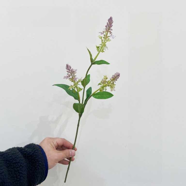 Artificial flower silk lavender branch decoration featuring purple and green leaves.