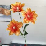Vibrant three-head Clematis artificial flower silk arrangement for decor.