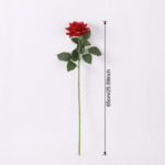 Realistic red artificial flower rose made of soft silk for decoration.