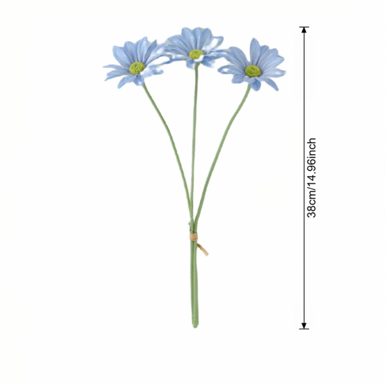 Bunch of blue artificial silk flowers perfect for adding a natural touch to home decor.