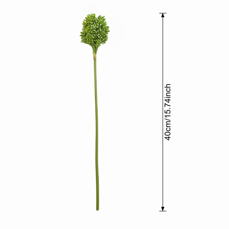 Artificial PVC dandelion sprig with a dense green pom-pom bloom on a long stem.