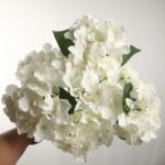 White silk hydrangea bouquet with 7 heads, providing everlasting, lush floral decor for home or event use.