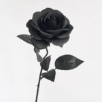 Dark silk artificial rose on a stem, perfect accent for faux wedding flowers arrangements.