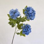 Three heads of blue artificial flower hydrangeas, perfect faux wedding flowers.