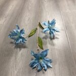 Three blue silk lilies, beautiful artificial flower arrangement for faux wedding flowers decor.