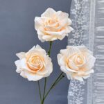 Silk Rose 3 Heads - 77-TJHY3009 artificial flower in champagne