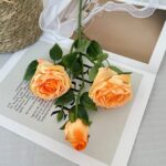 Silk Rose 3 Heads - 66-YWMR3008 artificial flower in champagne