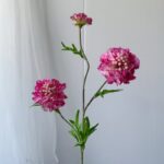 Three heads of pink silk scabiosa artificial flower, perfect for faux wedding floral arrangements.