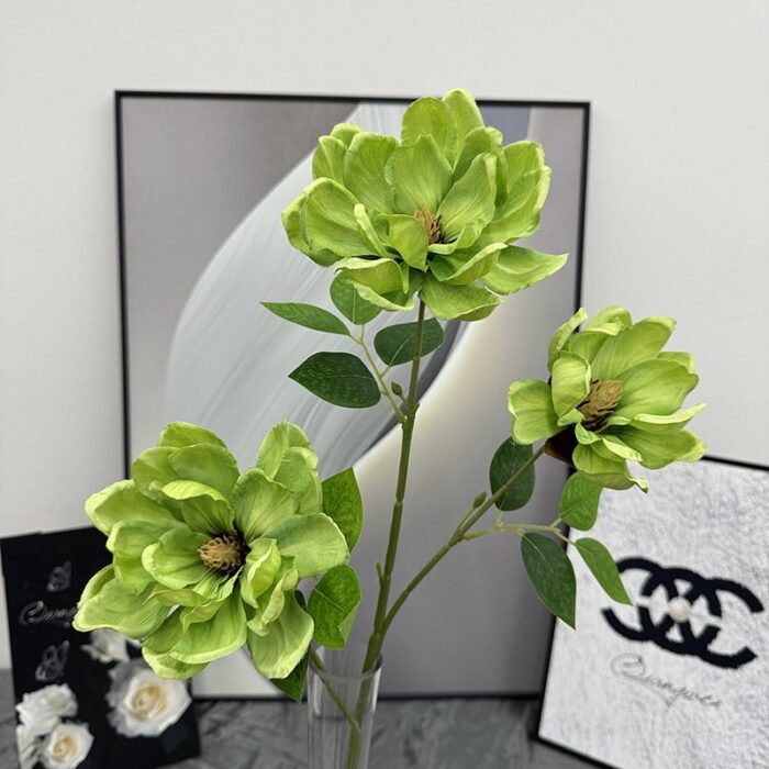 Three realistic silk magnolia blooms, perfect faux wedding flowers.