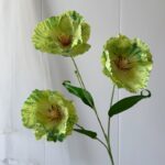 Three realistic silk poppy artificial flower heads, ideal for faux wedding flowers decor.
