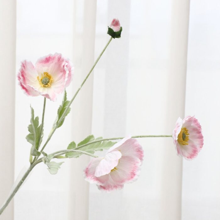 Realistic faux wedding flowers featuring pink corn poppies, perfect artificial flower decor.