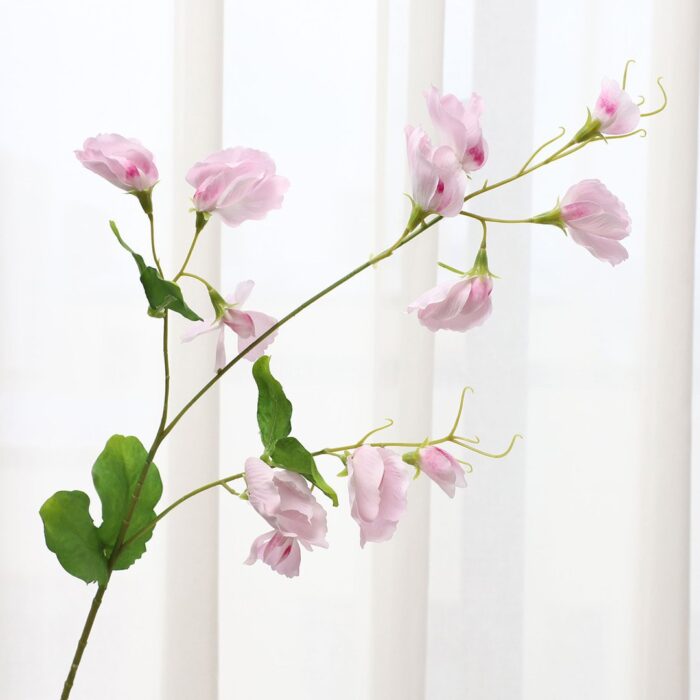 Pink artificial sweet peas bouquet, perfect faux wedding flowers decor.