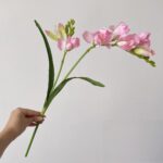 Pink silk freesia bouquet, an artificial flower perfect for faux wedding flowers decor.