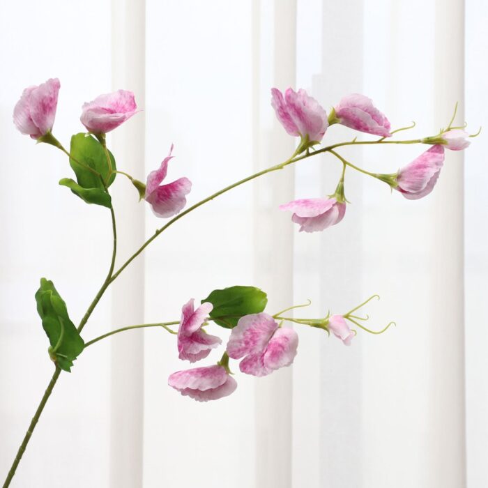 Pink sweet pea artificial flower branch, perfect for adding realistic faux wedding flowers decor.
